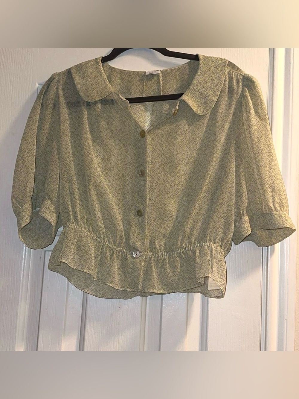 Wilfred Olive Green Floral Ruffle-Hem Button Blouse